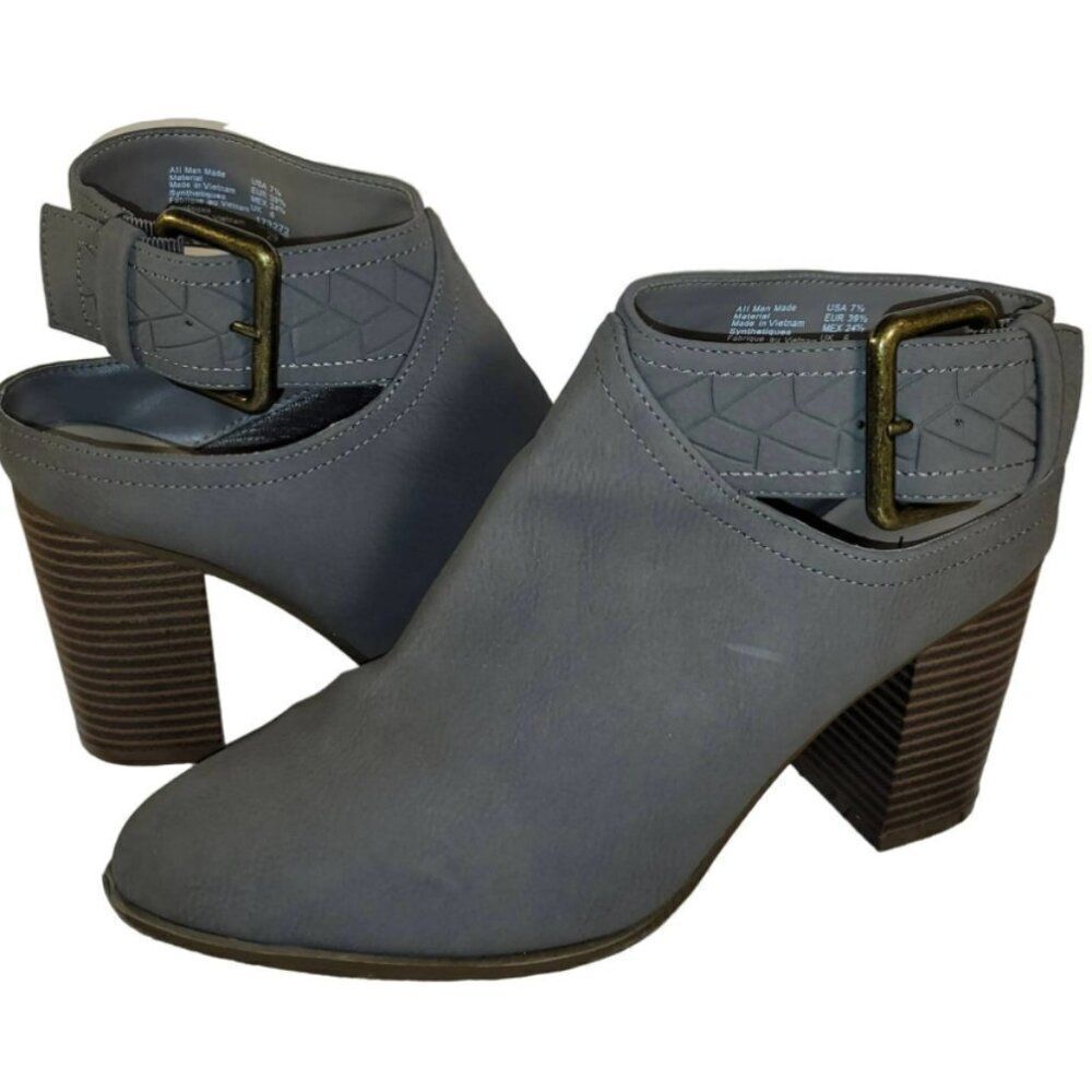 American Eagle Gray Bootie Women's 10 Strappy Buckle Chunky Western Boho Hippie